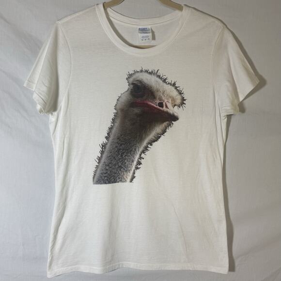 Women's Ivory Ostrich Graphic T-Shirt – Size M – Jumpers Slim Fit Cotton Tee - Picture 1 of 4